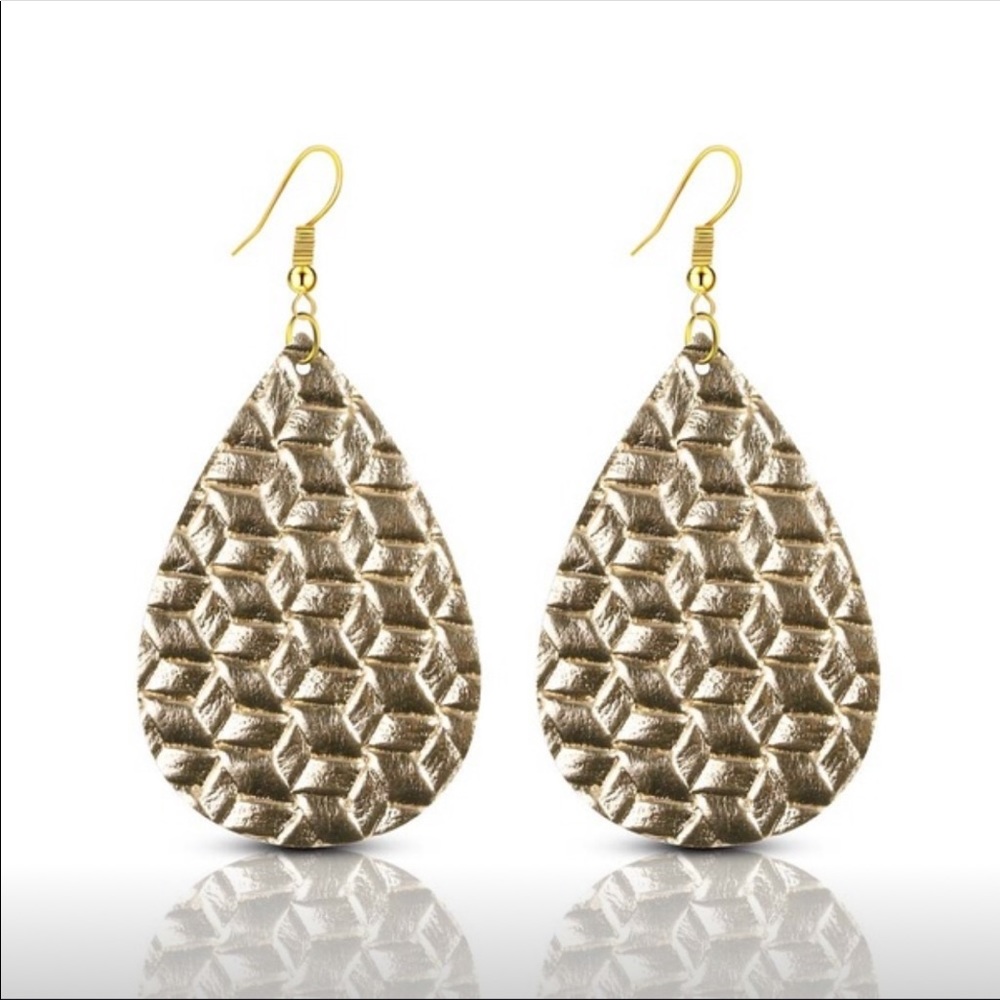 NWT Gold Embossed Vegan Leather Earrings - Picture 1 of 2